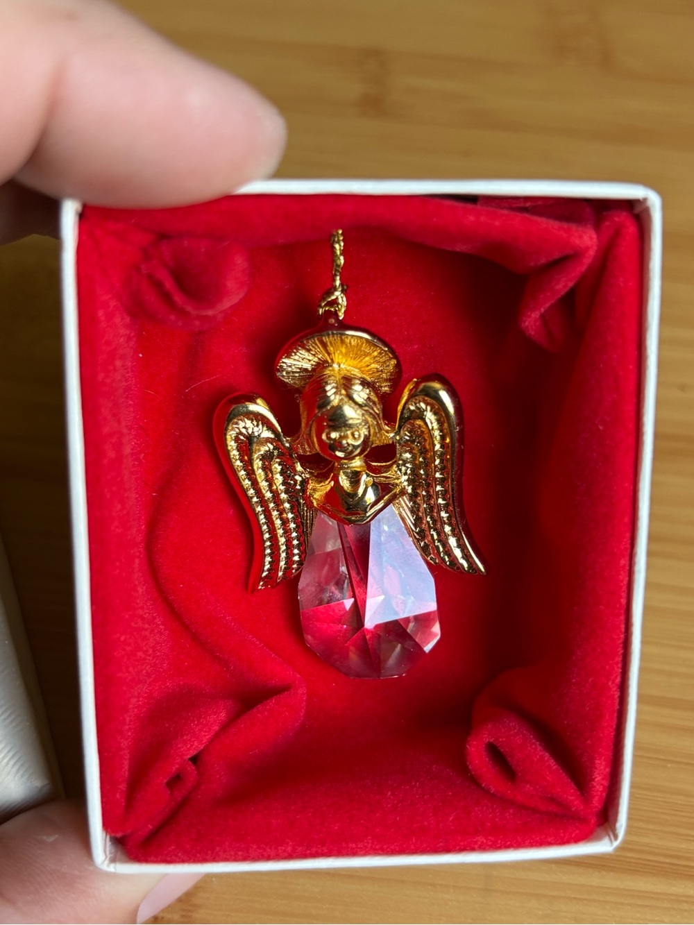 VINTAGE Swarovski Gold Angel Pendant with Crystal